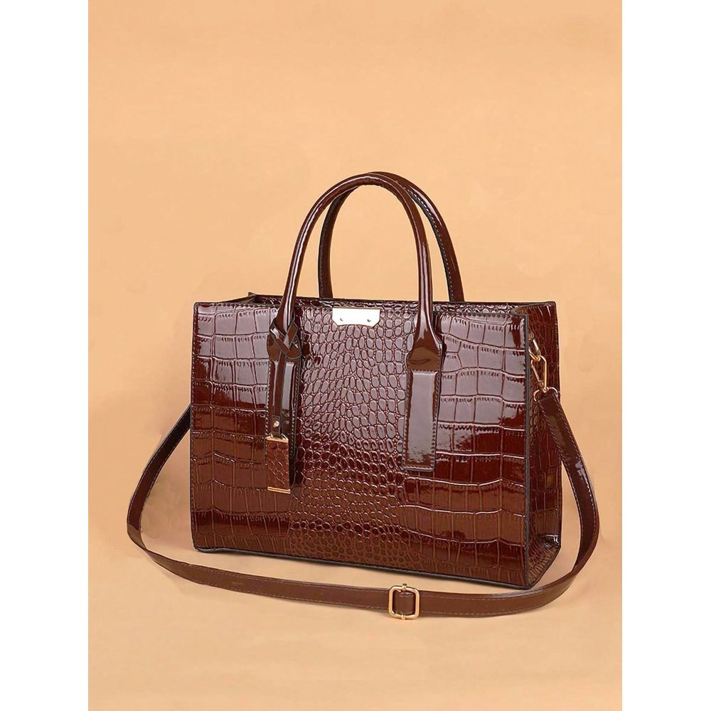 Women'S Bags For Work - Embossed Top Handle Bag Elegant Double